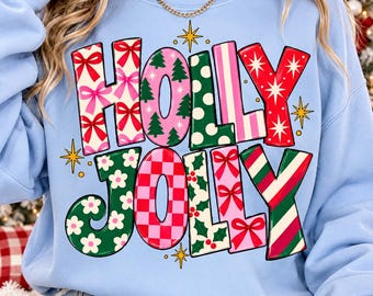 Holly Jolly PNG | Retro Christmas Sublimation Design | Preppy Merry Christmas Digital Download