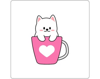 Cat In Pink Cup Die-Cut Stickers