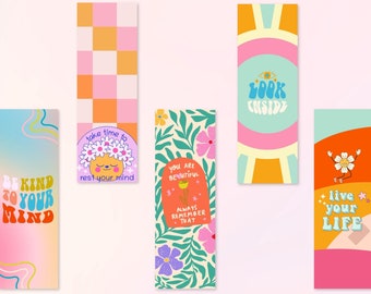 Retro Pastel Bookmarks: Motivational Book Lover Gifts (Digital Download)