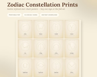 Zodiac Constellation Wall Art, Printable Star Sign Poster Set, Astrology Star Chart Print, Celestial Nursery Decor, Digital Download