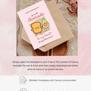 May include: A pink Valentine's Day card with a cartoon avocado and toast. The card reads "You're the Avocado to my toast - always extraaaaa!"