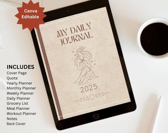 2025 Digital Planner, Beige, Canva Editable Daily Journal (PDF Download