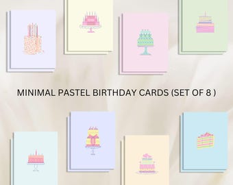 Pastel Cake Birthday Cards Set: Minimalist Designs (Digital Download)