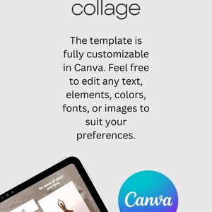 May include: A digital tablet screen displaying a vision board collage with images of a woman doing yoga, pancakes with berries, and text that says "My Vision Board". The text "Today, I will. Just living my best life" is also visible on the screen. The Canva logo is visible in the upper right corner of the image.