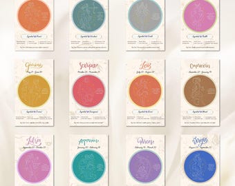 Colorful Zodiac Sign Cards: Printable Astrology Art (Digital Download)