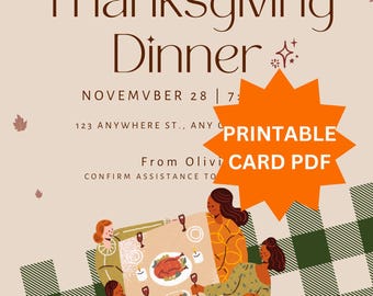 Invitación imprimible para la cena de Acción de Gracias: Tarjeta de otoño editable (PDF)