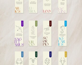 Canva Editable Zodiac Bookmark Set | 12 Printable Astrology Bookmarks | Book Lover Gift | Digital Download | High-Resolution 300 DPI