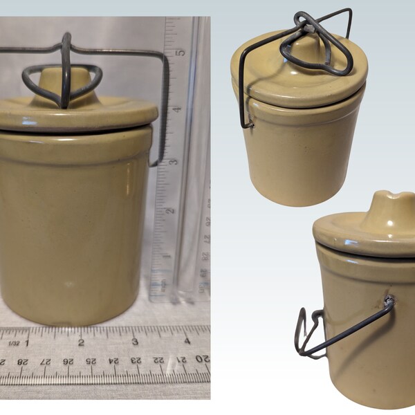 1 Vintage Mini Stoneware Crock with Wire Latch Closure