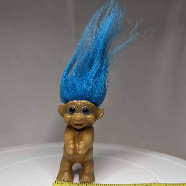 Vintage Blue Mohair Troll Doll Made in Korea (1960's-1990's)