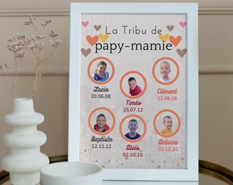 Personalized photo frame from grandma grandpa's tribe, photos and first names of grandchildren, gift for grandparents, hearts version