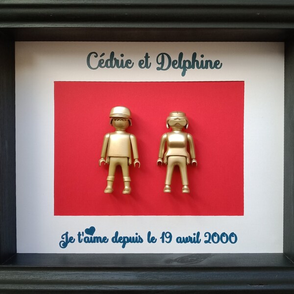 Cadre je t'aime Paris, idée de cadeau Saint-Valentin, objet déco avec Playmobil, date début de votre amour aux couleurs de la France