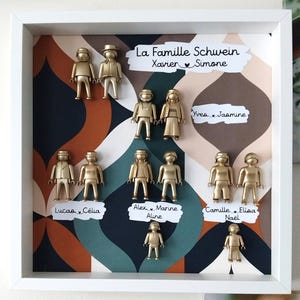 Cuadro familiar gigante personalizado con Playmobil, árbol genealógico moderno, cuadro multigeneracional