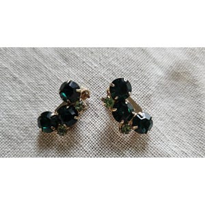 Vintage Green Rhinestone Clip On Earrings