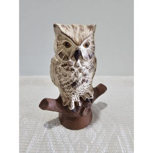 Vintage Owl Brown Ceramic Sitting On a Branch 8.5"H 7"W