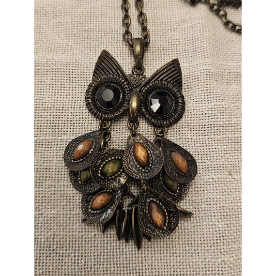 ヴィンテージの素朴なフクロウネックレス ロングチェーン - Etsy 日本