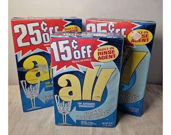 Detergente concentrado para lavavajillas Vintage 3 ALL de los años 80, cajas completas sin abrir.