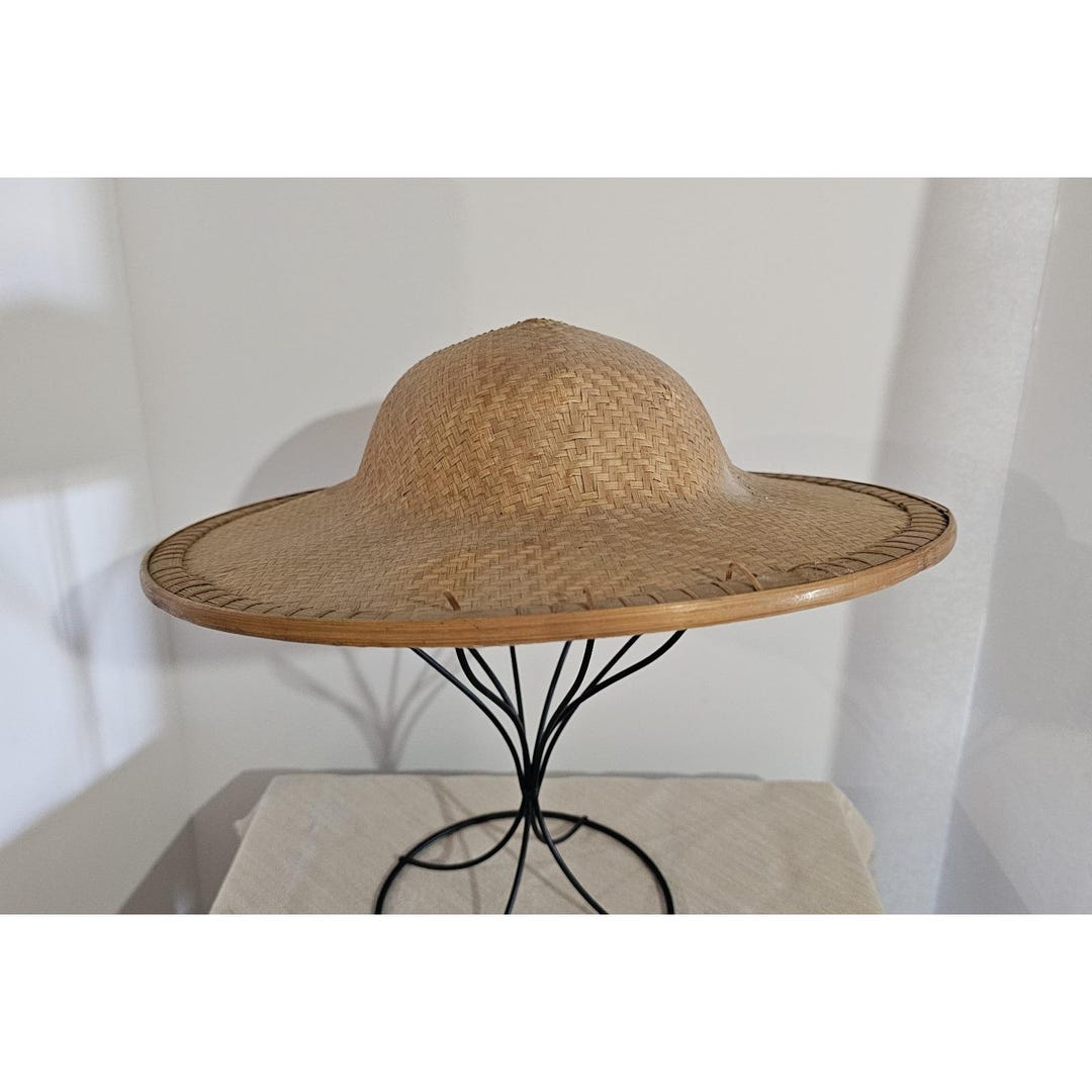 Vintage Asian Wicker Rice Sun Hat Medium 15