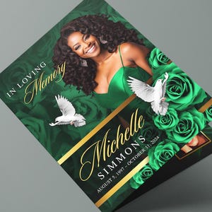 Green Roses Funeral Program (8 pages) Celebration of Life Obituary Program | Memorial Program | In Loving Memory | Canva Funeral Template