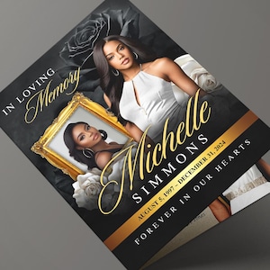 Black & Gold Funeral Program (8 pages) Celebration of Life Obituary Program | Memorial Program, In Loving Memory, Canva Funeral Template