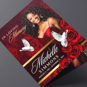 Red Roses Funeral Program (8 pages) Celebration of Life Obituary Program | Memorial Program | In Loving Memory | Canva Funeral Template