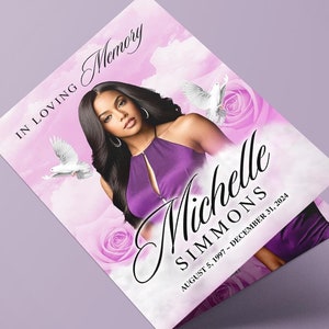 Purple Roses Funeral Program (8 pages) Celebration of Life Obituary Program | Memorial Program | In Loving Memory | Canva Obituary Template