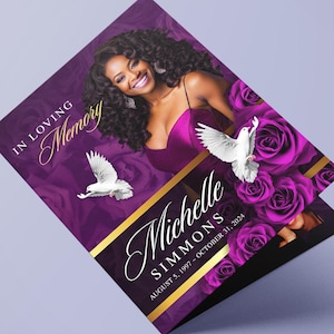 Purple Roses Funeral Program (8 pages) Celebration of Life Obituary Program | Memorial Program | In Loving Memory | Canva Funeral Template