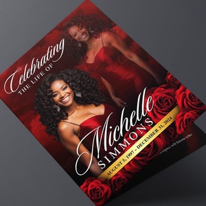 Red Roses Funeral Program (8 pages) Celebration of Life Obituary Program | Memorial Program | In Loving Memory | Canva Memorial Template