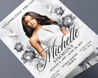 Silver Roses Funeral Program (8 pages) Celebration of Life Obituary Program | Memorial Program | In Loving Memory | Canva Funeral Template