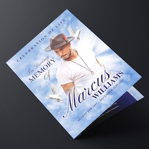 Blue Sky Funeral Program (8 pagine) In Loving Memory Obituary Program / Memorial Program / Celebration of Life / Canva Memorial Template