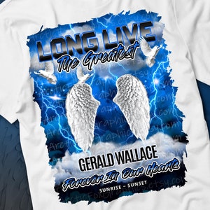 Long Live The Greatest PNG, Black Blue Sky Heaven Memorial Background for Funeral & Remembrance. Canva RIP Memorial T-Shirt Sublimation