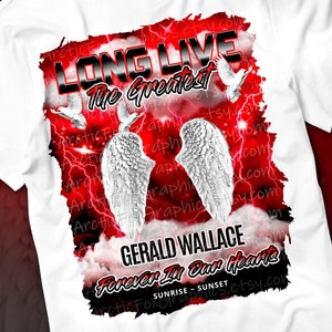 ¡Viva el Más Grande! PNG, fondo conmemorativo de cielo negro y rojo para funerales y conmemoraciones. Camiseta conmemorativa Canva RIP Sublimada.