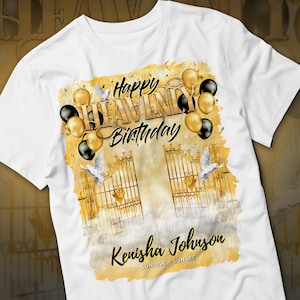 Happy Heavenly Birthday PNG, Yellow Gold Sky Heaven&#39;s Gate Memorial Background for Funeral & Remembrance. Canva Heavenly Birthday T-shirt