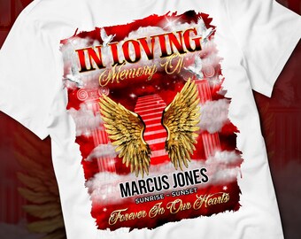 In Loving Memory PNG, Gold Red Sky Heaven's Stairway Memorial Background for Funeral & Remembrance. Canva Memorial T-shirt Sublimation