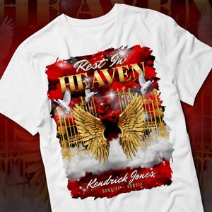Descanse no Céu PNG, Fundo Memorial Red Gold Sky Heaven's Gate para Funeral e Lembrança. Camiseta Memorial Canva RIP Sublimação