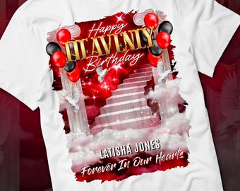 Happy Heavenly Birthday PNG, Red Sky Stairway To Heaven Memorial Background for Funeral & Remembrance. Canva Heavenly Birthday Shirt Design