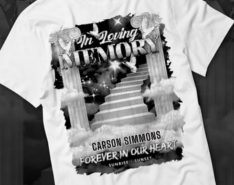 In liebevoller Erinnerung PNG, Silber, Schwarz, Weißer Himmel Himmelstreppe Gedenkhintergrund für Beerdigung & Erinnerung. Canva-Memorial-T-Shirt PNG