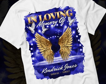 In liebevollem Andenken PNG, Gold Blue Sky Sky Skyhämer-Hintergrund für Beerdigung, Gedenkstätte & Erinnerung. Canva RIP-Memorial T-Shirt Sublimation