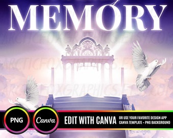 In Loving Memory PNG, Purple Sky Heaven Stairway Memorial Background for Funeral, Memorial & Remembrance. Canva Memorial T-Shirt Sublimation
