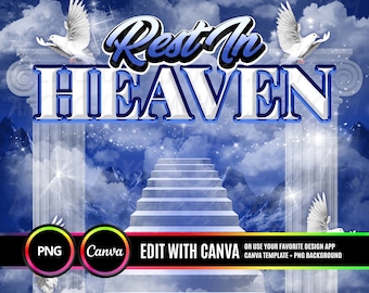 Vila i himlen PNG, blå himmel trappa till himlen minnesbakgrund för begravning och minne. Canva RIP minnes-T-shirt sublimering