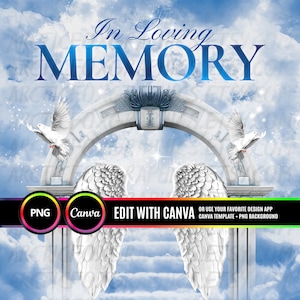 In Loving Memory PNG, Blue Sky Stairway To Heaven Memorial Background for Funeral & Remembrance. Funeral Memorial T-Shirt PNG Sublimation