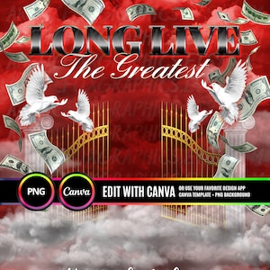 Long Live The Greatest PNG, Red Sky Heaven Gate Memorial Background for Funeral & Remembrance. Canva RIP Memorial T-Shirt Sublimation