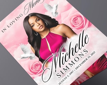 Pink Roses Funeral Program (8 pages) Celebration of Life Obituary Program | Memorial Program | In Loving Memory | Canva Memorial Template