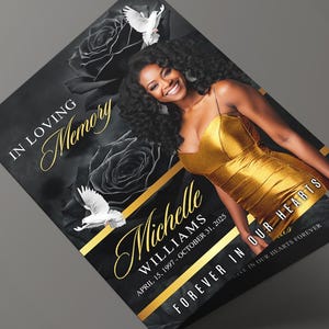 Black & Gold Funeral Program (8 pages) Obituary Program | Memorial Program | Celebration of Life | In Loving Memory Canva Memorial Template