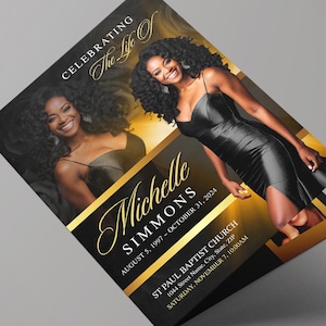 Black & Gold Funeral Program (8 pages) In Loving Memory Obituary Program | Memorial Program | Celebration of Life | Canva Funeral Template
