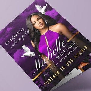 Purple Roses Funeral Program (8 pages) Memorial Program | Celebration of Life Obituary Program | In Loving Memory | Canva Memorial Template