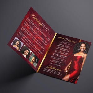 8.5"x 11" Elegant Red Roses Funeral Program (8 pages) Celebration of Life Obituary Program | Memorial Program | In Loving Memory | Canva Template