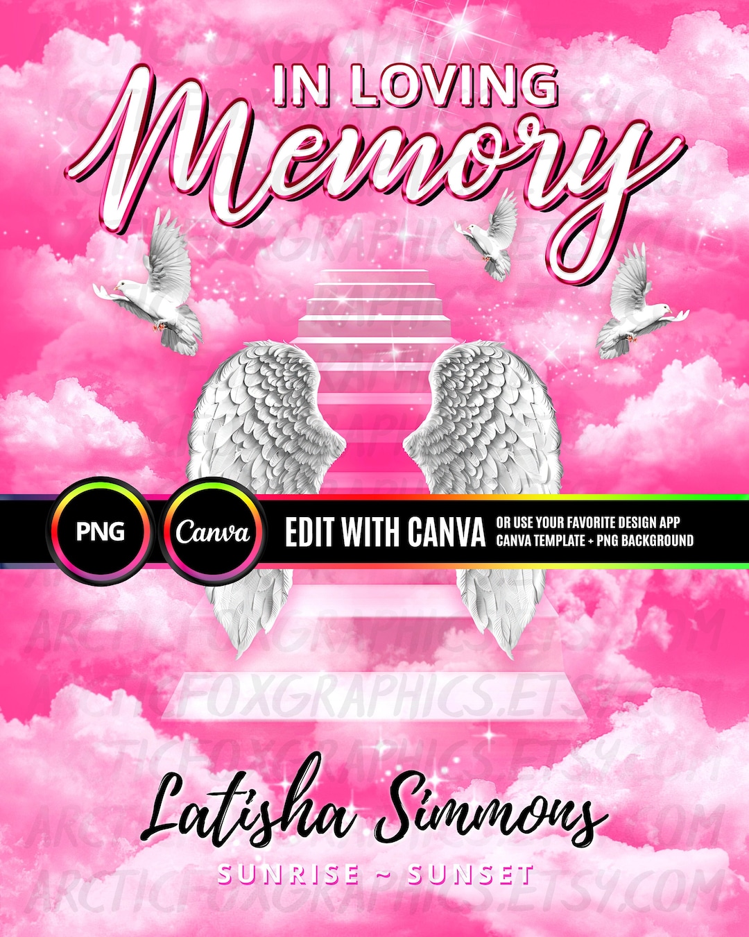 In Loving Memory PNG Pink Sky Heaven Stairway Memorial - Etsy
