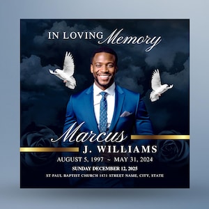Blue Sky Funeral Announcement & Invitation | Digital Memorial Flyer, Obituary, In Loving Memory, Celebration of Life | Canva Template