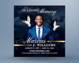 Anuncio e invitación para funerales Blue Sky / Volante conmemorativo digital, obituario, en memoria de un ser querido, celebración de la vida / Plantilla de Canva