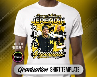 Black Yellow Graduation T-Shirt Design | Class of 2026 Graduate Shirt | Canva Template